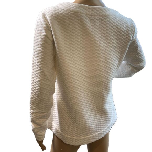 Croft And Barrow White Quilted Pattern Long Sleeve Crew Neck Sweatshirt Size Med - Picture 9 of 13